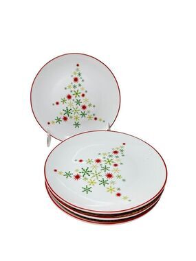 Crate & Barrel Snowflake Holiday Tree Plates Set of 4 Retro Starburst MCM